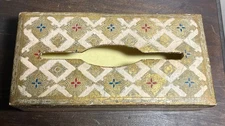 Vintage Florentine Tissue Box Wood Pink Gold Italy Hollywood Regency MCM