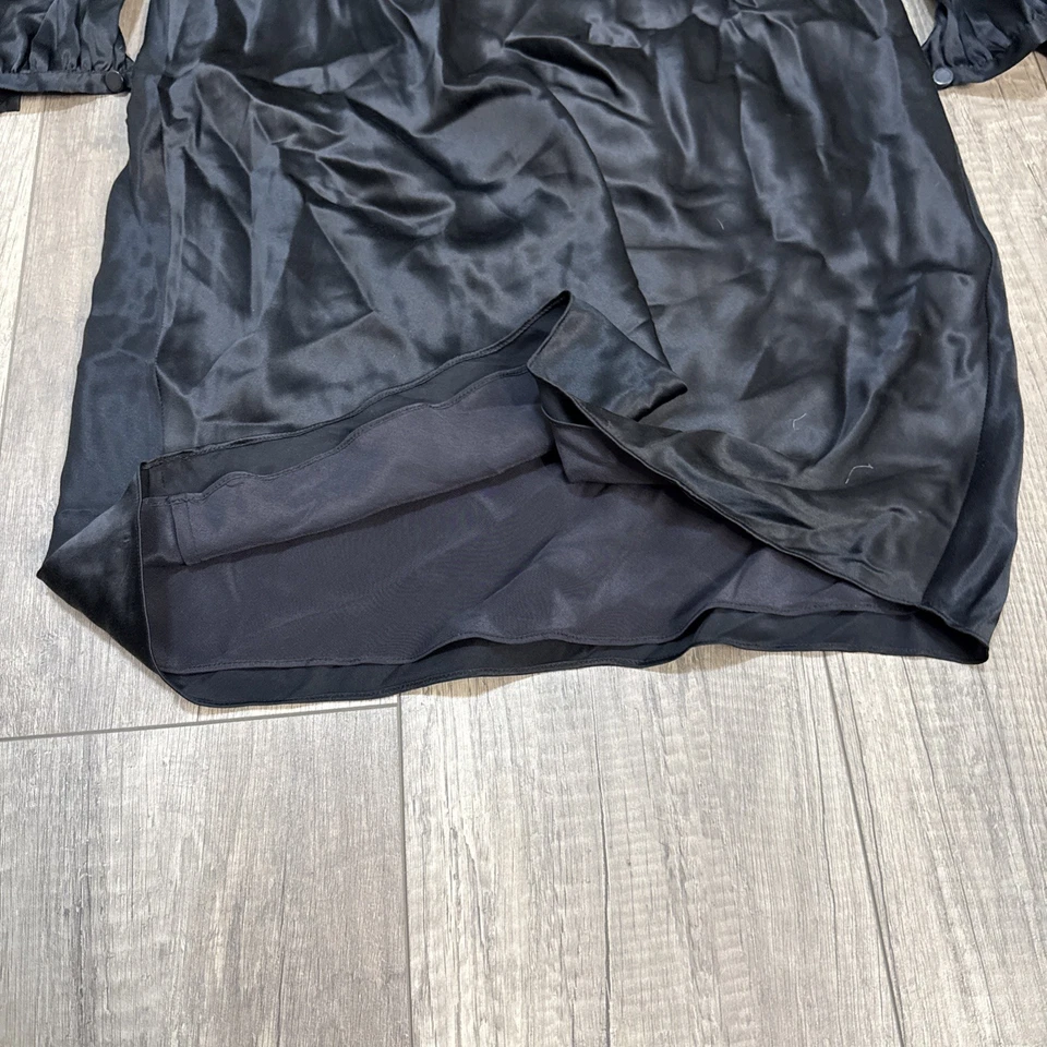 Catherine Malandrino 女式丝绸长袖纽扣连衣裙黑色 8 码 — 第 4/4 张图片