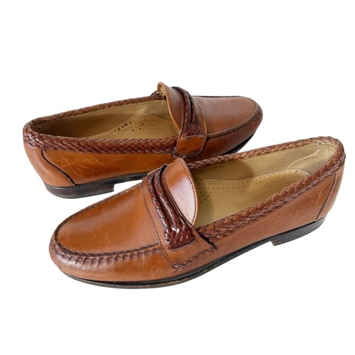Allen Edmonds Mens Newcomb Brown Leather Braided Penny Loafers 45480 USA 9.5D