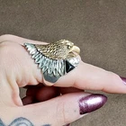 Vintage 1990s Mens Sterling Silver Eagle Two Tone Ring Black Onyx Size 9