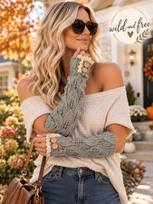Winter Women Half Finger Fingerless Gray Knitted Gloves Arm Hand Warmer lace