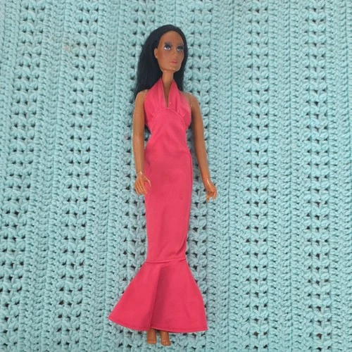 Vintage 1970s Mattel Cher Doll Brunette 1966 Body Mold Taiwan Pink Evening Dress