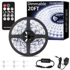 20ft LED Strip Lights with Remote, 6500K Daylight White Dimmable Tape Lights,...