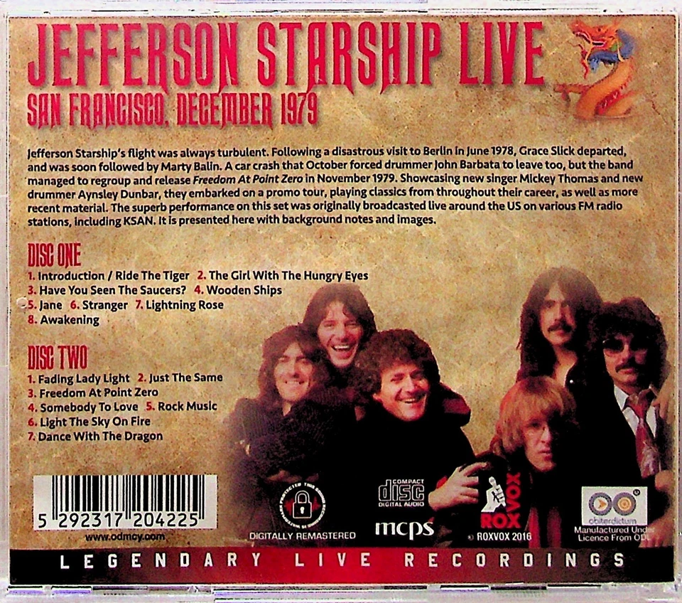 Jefferson Starship – Live December 1979 San Francisco 2-CD NEW 2016 Airplane - Image 2 of 2