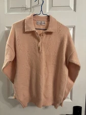 Mackinnon of Scotland Sz M Sweater Pink Lambs Wool Angora +  Knit Collar Preppy
