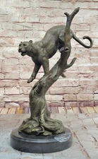 Large African Mountain Lion Leopard Cougar Bronze Art Deco Sculpture Figurine NR