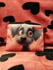 Cute Big Eyed Shaggy Dog Small Makeup Pouch Size 14x11cm With Zip Closure
