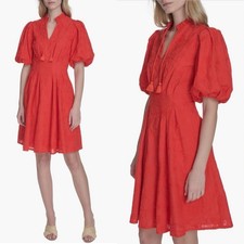 NWT Eliza J Floral Embroidered Puff Sleeve Cotton Fit & Flare Dress Sz 14