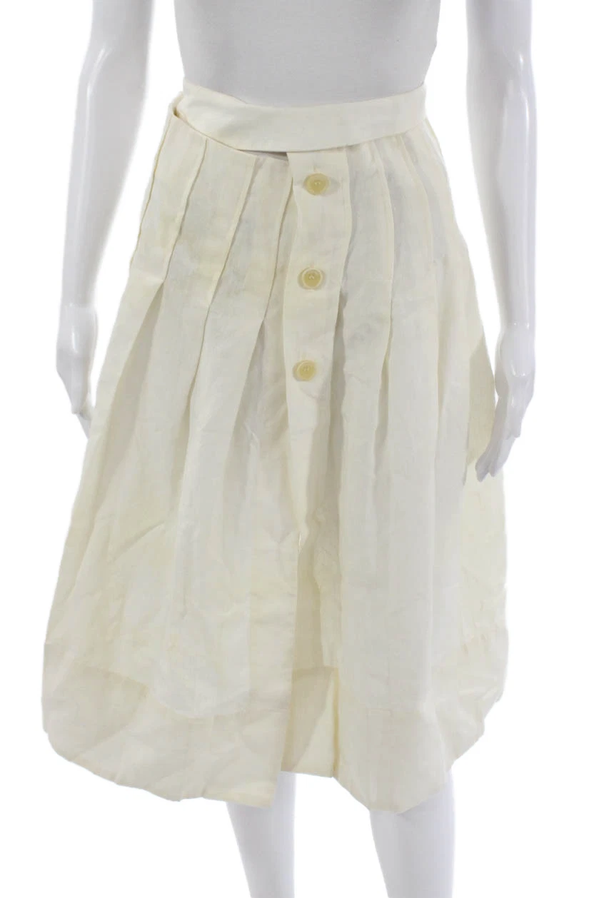 Jacquemus Womens Pleated Linen Skirt Ivory Button Long Size 34
