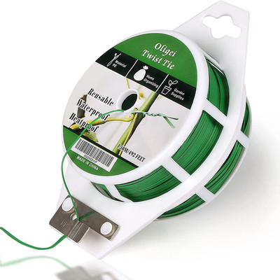 Green Garden Wire, Sturdy Plant Ties for Support with Cutter, 492Ft/150M, Indoor