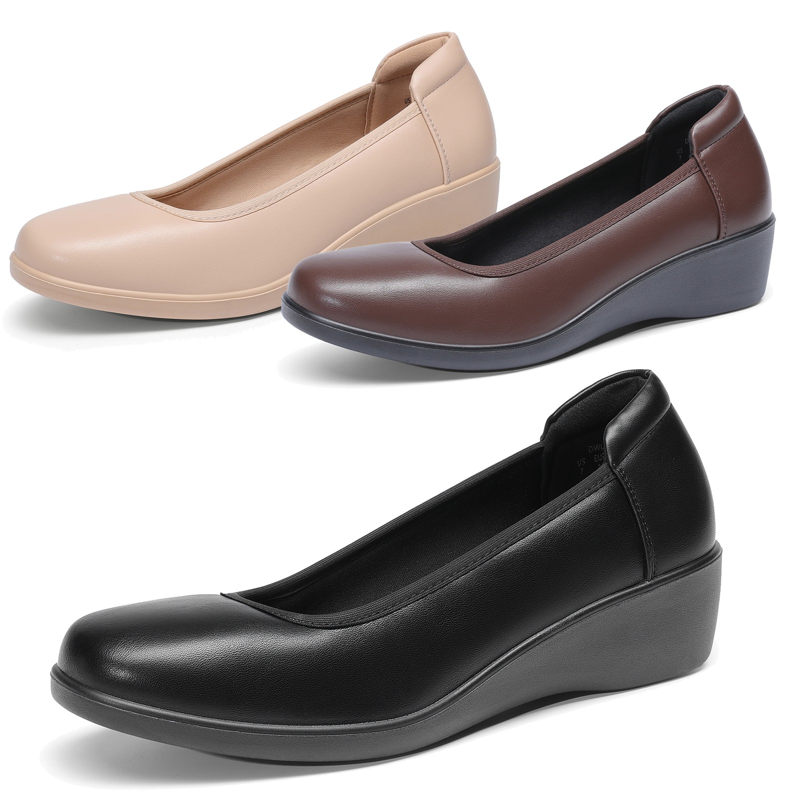 Women Classic Pumps Comfort Slip-on Round Toe Low Wedges Dress Office Work Heels