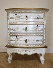 Chinese White Lacquer Mother of Pearl Hand Painted Chest of Drawers Lamp Cabinet