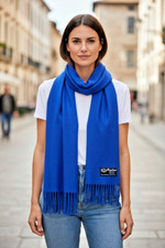 Lambswool Pure Wool Fringed Scarf Made in Italy Royal Blue 60"L Unisex