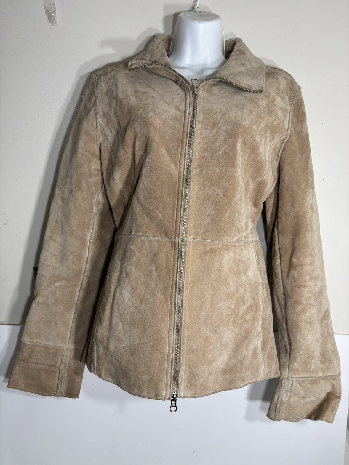 GUESS Women Genuine Leather/ Suede Shearling Jacket with Fur Trim Size S