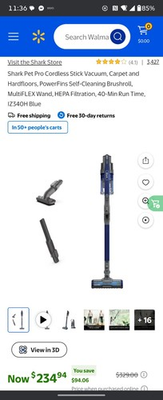 #ad Shark Pet Pro Cordless Stick Vacuum Carpet and Hardfloors PowerFins... $150.00