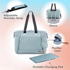 Baby Diaper Bag W Changing Pad,Dikaslon Quilted Light Blue Large Pacifier Case