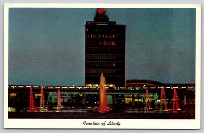 Fountain of Liberty Idlewild Airport Queens NY Curteichcolor Postcard AA317