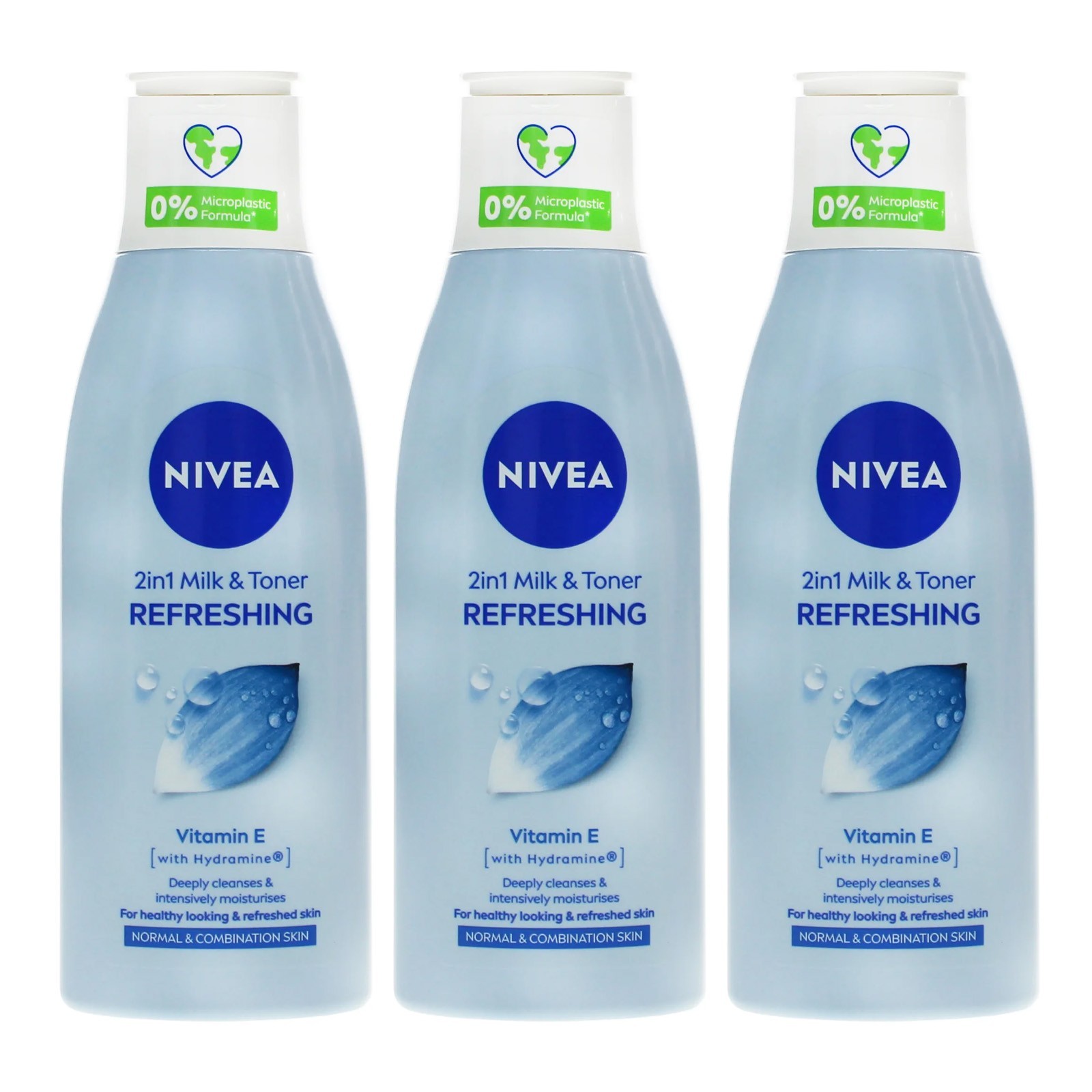 NIVEA 2-in-1 Refreshing Milk & Toner (200ml), Face Cleanser Vitamin E - 3 PACK