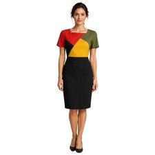 Vintage 80s Beau David Colorblock Linen Sheath Dress Size 4 Made in USA