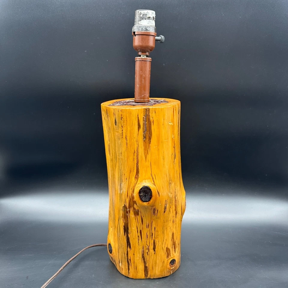 Lámpara de troncos de madera vintage hecha a mano rústica cabaña acabado natural pesado Foto 3 de 4
