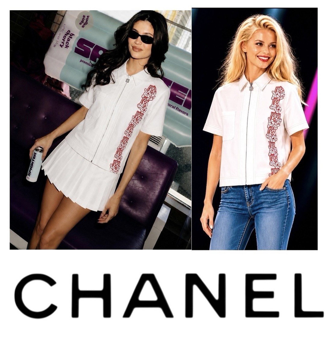 Chanel Vintage 2005 White Surf Logo Zip Jacket Top 34 36 38 2 4 6