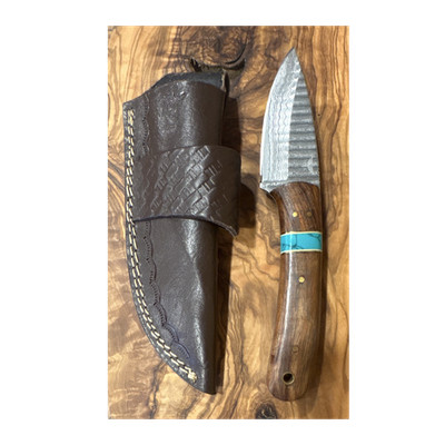Hometown Knives 8  Layered San Mai Damascus Knife W/ Wood & Turquoise Handle New