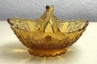 Vintage Fenton Colonial Amber Daisy & Button Split Handle Basket made 1962-1980