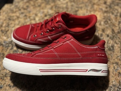 Skechers Arch Fit Arcade Arcata Red Canvas Slip-On Sneakers Womens 9 Wide NWOB