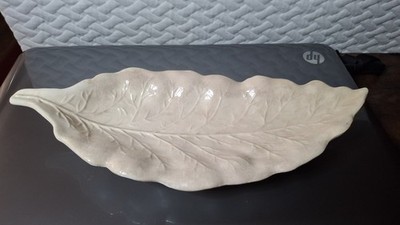 Vintage Japanese Lettuce Leaf Serving Plate Ceramic Dish Shaped Like A Leaf