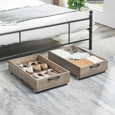 Under Bed Storage with Wheels, 2-Pack Under Bed Shoe Storage Organizer Drawer...