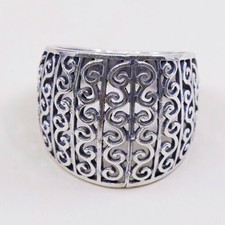 Sz 7.75, Vtg Sterling Silver Handmade Ring, 925 Silver Band W/ filigree swirl