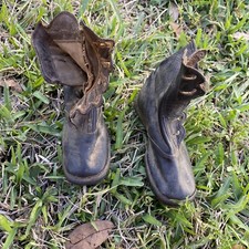 Antique Button up Boys Shoes, Victorian Black Leather Boys Shoes