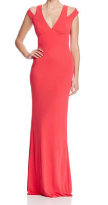 ABS Allen Schwartz ~ Salmon Red Cutout Deep V Leg Slit Sheath Gown M NEW $350
