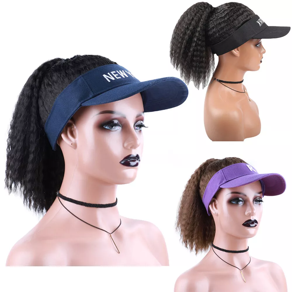 Women Girls Baseball Caps with Yaki Straight Hair Wigs Hat Golfing Hat  Ponytails