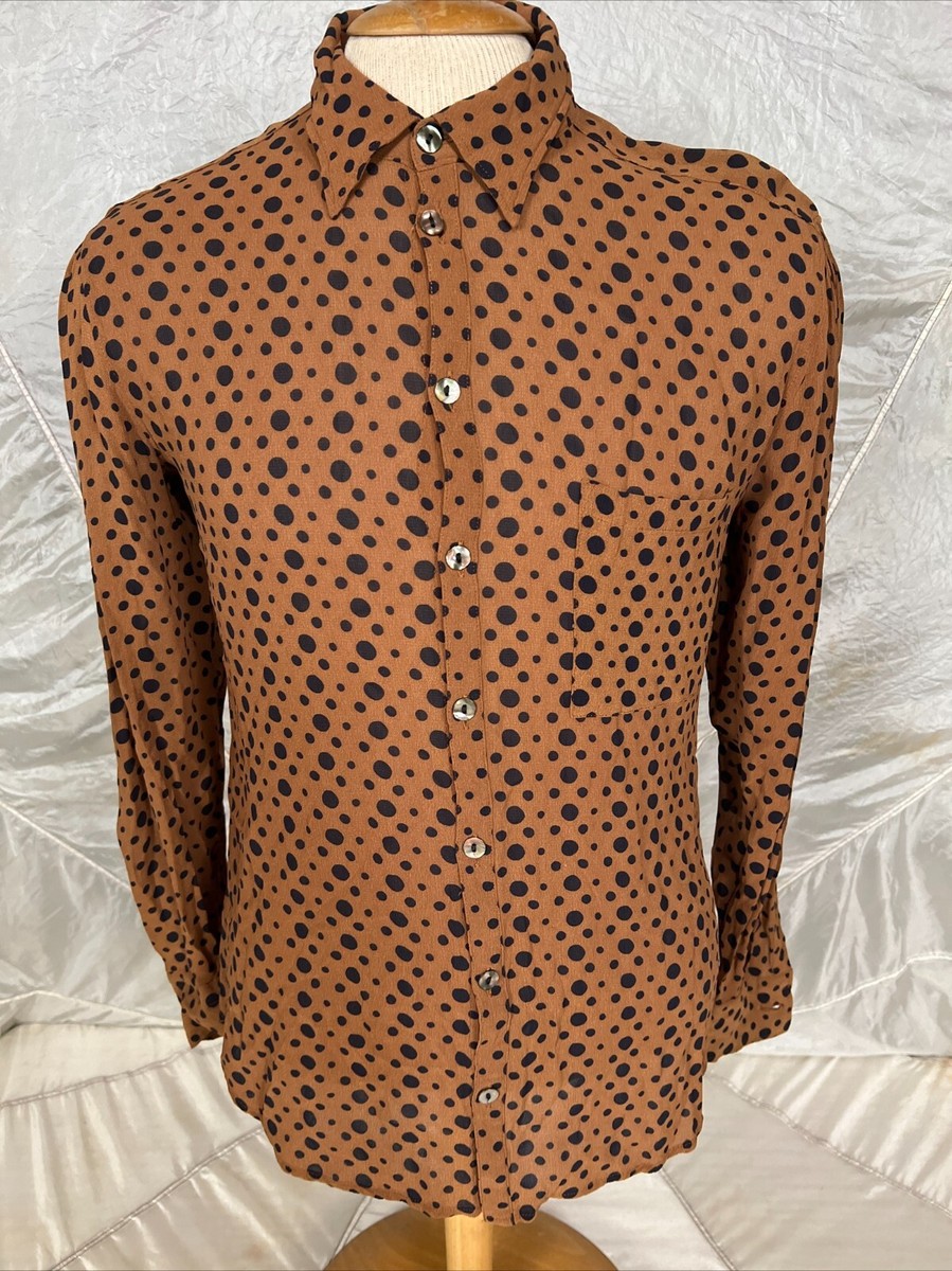 VTG Jean Paul Gaultier Homme Brown Button Up Shirt Black Polka Dot