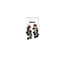 Claires Dangle Christmas Bell Multi-Color Pierced Hook Back Earrings with red bo