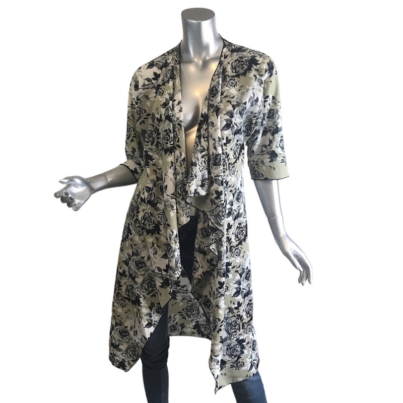 Lularoe Women’s Small Duster Cardigan Grey Tones Rose Floral Print Excellent