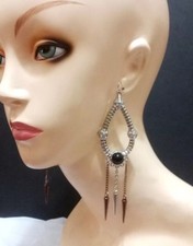 Silver Metal Mesh Chain Spike Dangle Charm Earrings Punk Rock Long NEW Stylish