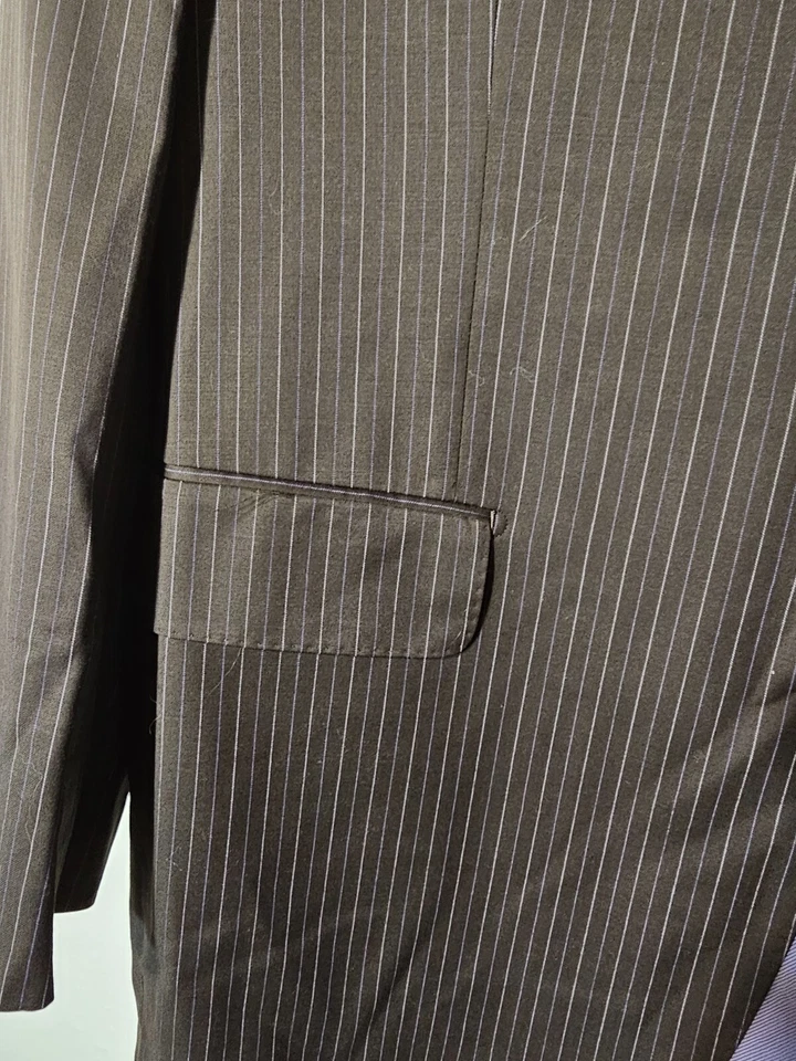 Sean John мужской костюм куртка Sport пальто 2 кнопки коричневый в тонкую полоску с подкладкой 44R - Изображение 2 из 4