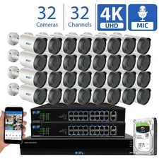 32 Channel NVR (32) 4K Microphone Varifocal AI IP Bullet Security Camera System