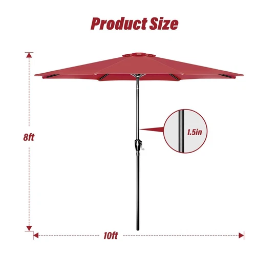 7.5ft/9/10ft Tan/Red Patio Umbrella Dining Table Outdoor Market Umbrella w/Crank - Bild 38 von 44