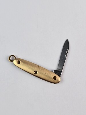 Vintage Mini HIT USA gold tone pocket knife for Keychain 2'' closed