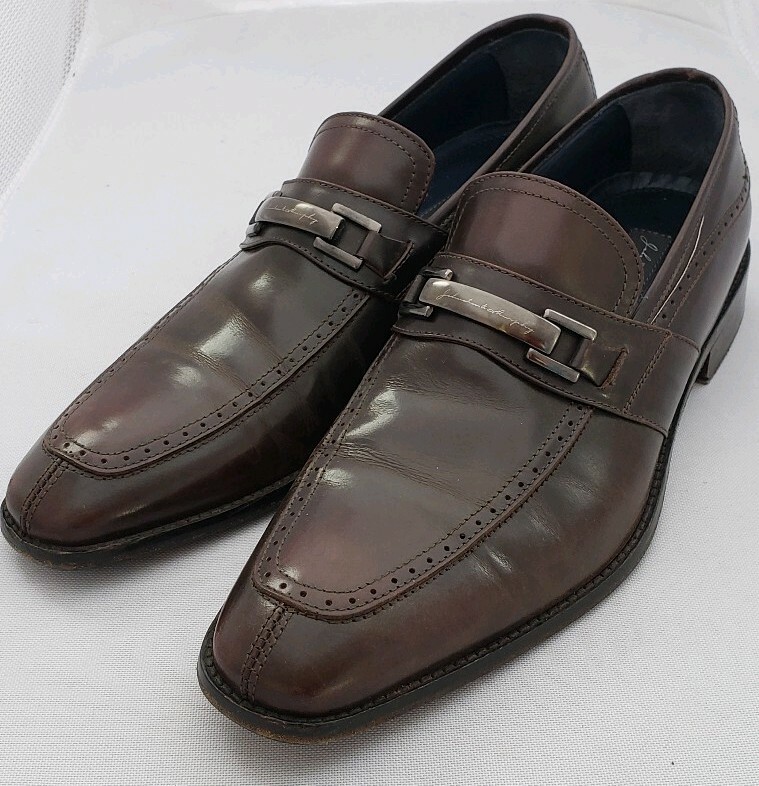 Johnston and Murphy Mens Dark Brown Loafer Dress Shoe Horsebit Size Logo  Italy