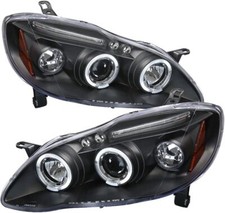 Fits 2003-2008 Toyota Corolla Led Halo Black Projector Headlights Headlamps Pair