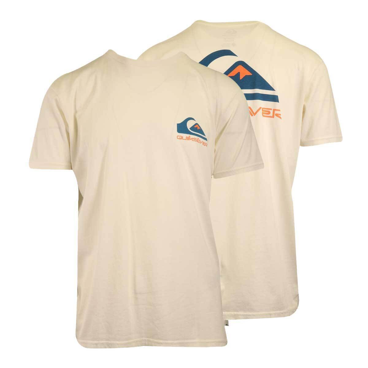 Camiseta para hombre Quiksilver crema espalda blanca logotipo gráfico (S07)