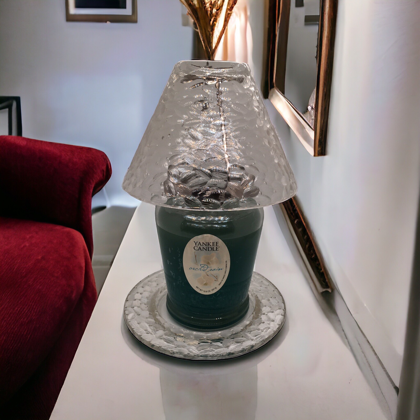 Retired 2003 Orchid Rain Large Yankee Candle 19.8 Oz Gift Set with Shade & Plate