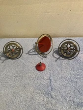 VINTAGE LOT Gyroscopes Metal Spinning Tops 2 Red Center Classic Antique Toys