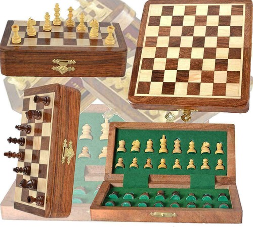 7"x 7" Wooden Magnetic Travel Chess Set With Drawer & Staunton Chess Pieces - Picture 1 of 9