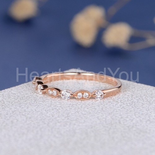 1.2ct Round Cut Moissanite Stacking Half Eternity Wed Band 14k Rose Gold Plated - Picture 4 of 9