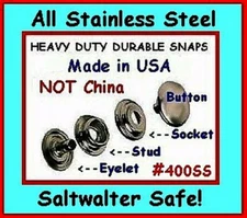 Stainless Steel Snap Fastener Salt Water Safe Canvas 10 Sets w/tools Made in USA